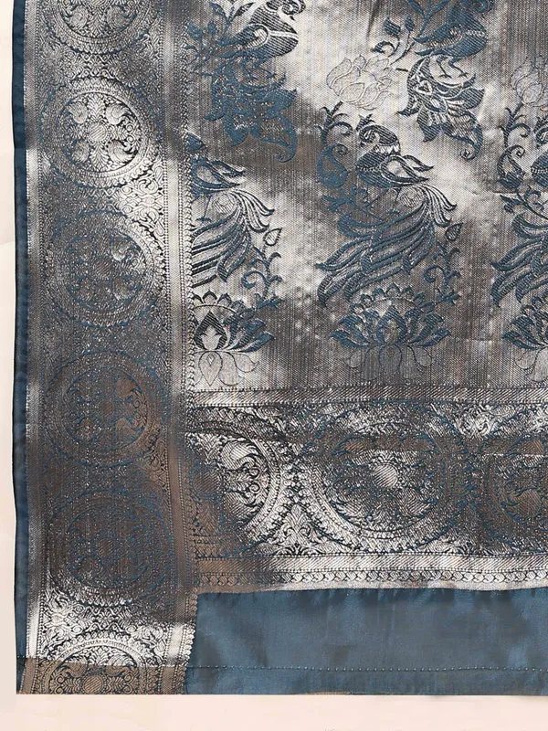 Blue_Organza_Silk_Fabric_With_Zari_Weaving_Rich_Pallu_And_Contrast_Meenakri_Weaving_Border_Saree