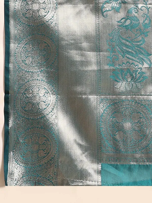 Sky_Blue_Organza_Silk_Fabric_With_Zari_Weaving_Rich_Pallu_And_Contrast_Meenakri_Weaving_Border_Saree