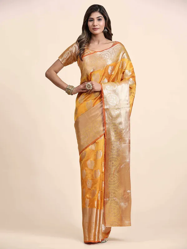 Yellow_Organza_Silk_Fabric_With_Zari_Weaving_Rich_Pallu_And_Contrast_Meenakri_Weaving_Border_Saree