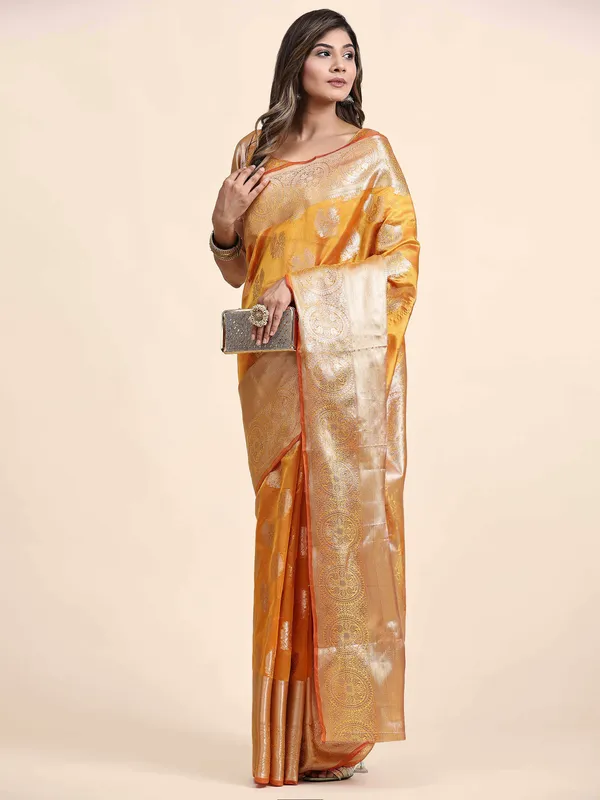 Yellow_Organza_Silk_Fabric_With_Zari_Weaving_Rich_Pallu_And_Contrast_Meenakri_Weaving_Border_Saree