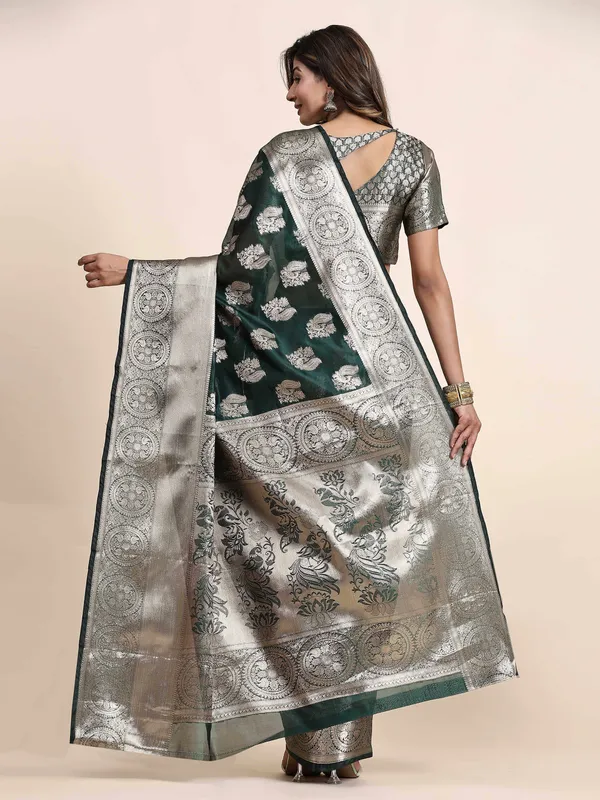 Black_Organza_Silk_Fabric_With_Zari_Weaving_Rich_Pallu_And_Contrast_Meenakri_Weaving_Border_Saree