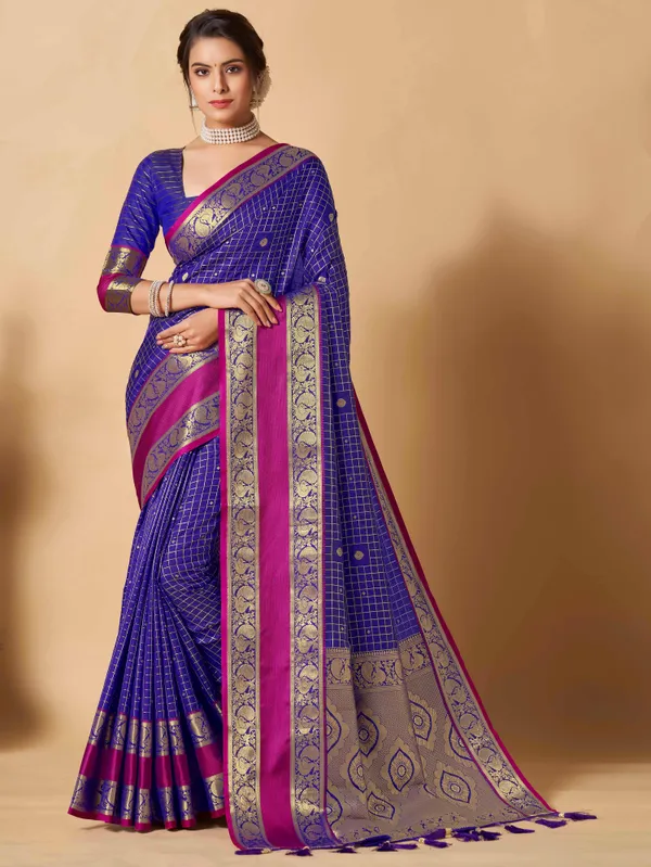 Royal_Blue_Kanjivaram_Silk_Fabric_With_Zari_Weaiwng_Rich_Pallu_And_Contrast_Zari_Weaiwng_Border_Saree