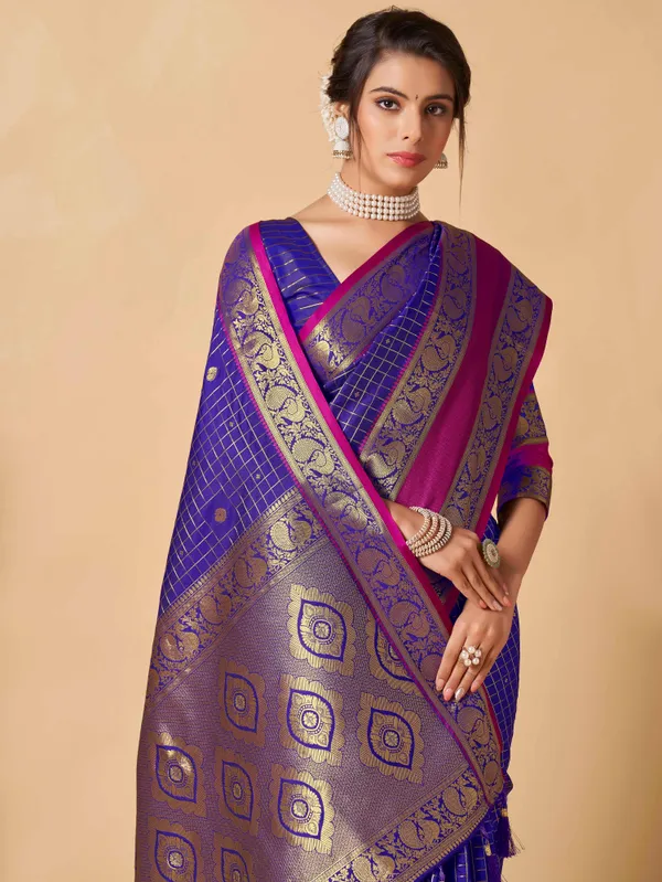 Royal_Blue_Kanjivaram_Silk_Fabric_With_Zari_Weaiwng_Rich_Pallu_And_Contrast_Zari_Weaiwng_Border_Saree
