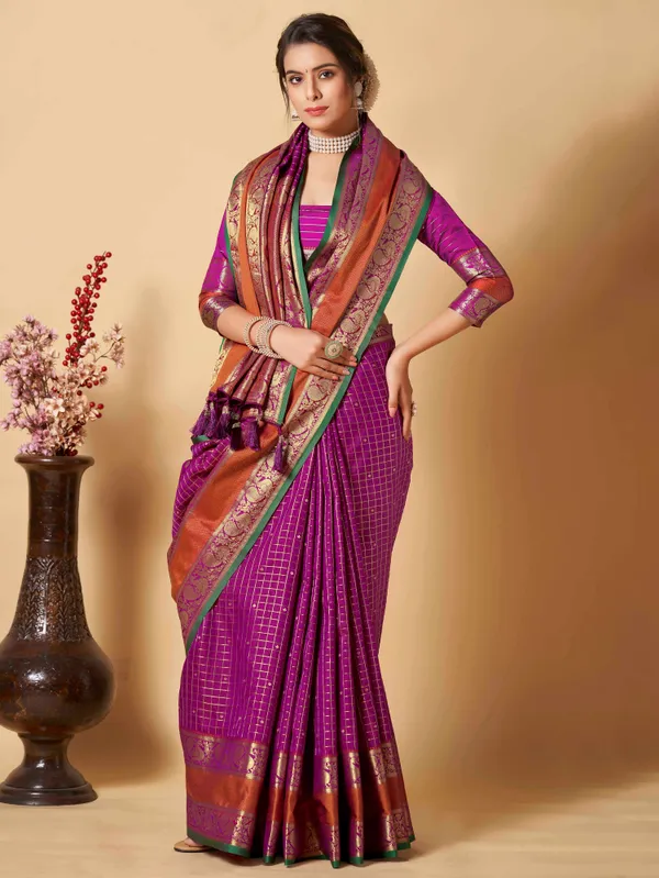 Purple_Kanjivaram_Silk_Fabric_With_Zari_Weaiwng_Rich_Pallu_And_Contrast_Zari_Weaiwng_Border_Saree