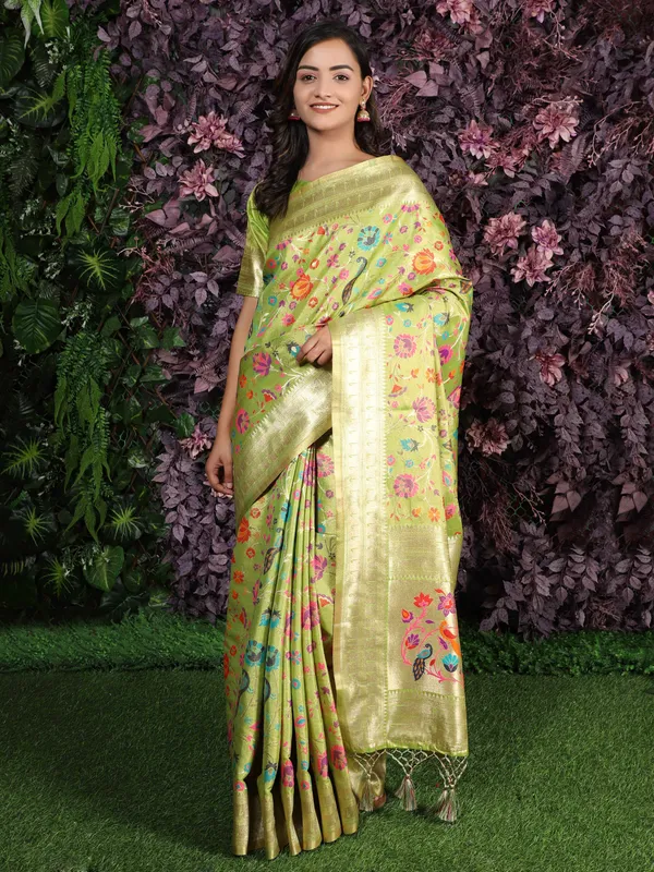 Parrot_Green_Paithani_Weaving_Designer_Pallu_Kanjeevarm_Silk_Saree