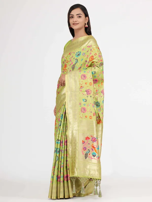 Parrot_Green_Paithani_Weaving_Designer_Pallu_Kanjeevarm_Silk_Saree