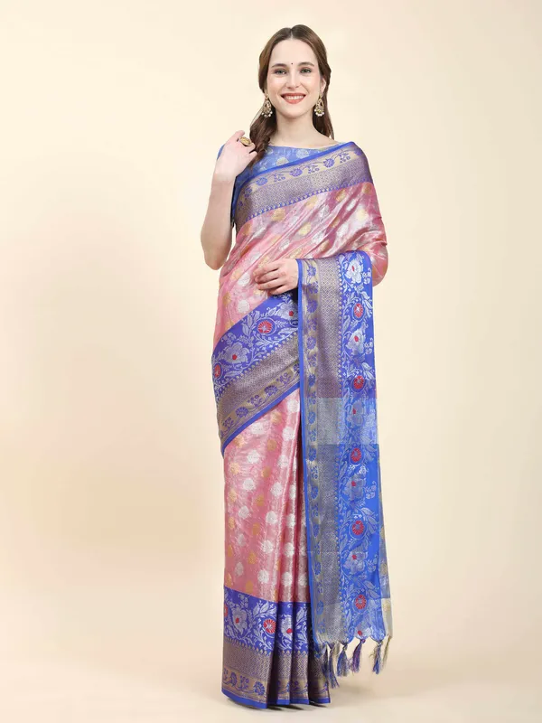 Pink_Blue_Soft_Banarasi_Tussar_Silk_With_Beautiful_Gold_Zari_Weaving_With_Rich_Pallu_Saree