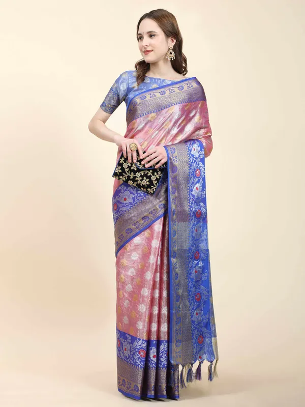 Pink_Blue_Soft_Banarasi_Tussar_Silk_With_Beautiful_Gold_Zari_Weaving_With_Rich_Pallu_Saree