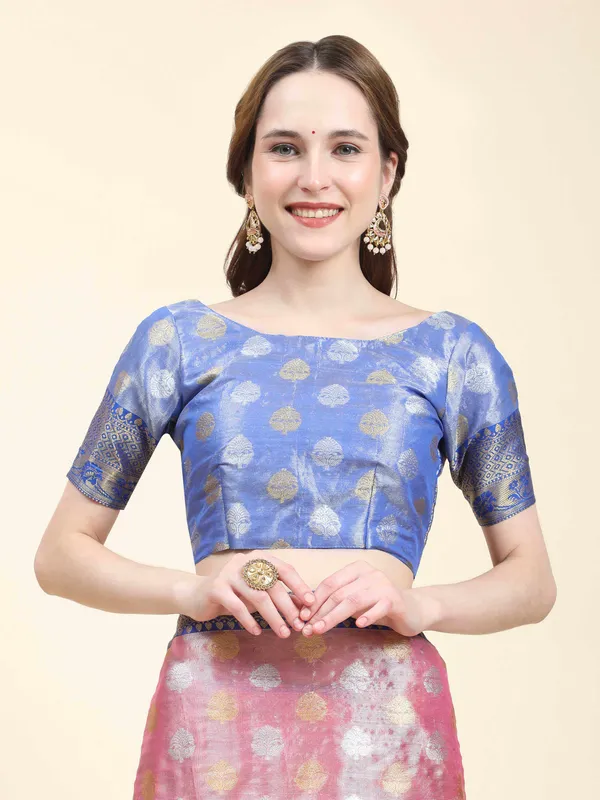 Pink_Blue_Soft_Banarasi_Tussar_Silk_With_Beautiful_Gold_Zari_Weaving_With_Rich_Pallu_Saree