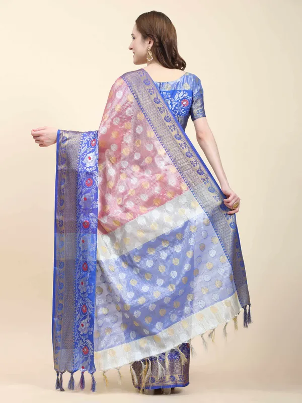 Pink_Blue_Soft_Banarasi_Tussar_Silk_With_Beautiful_Gold_Zari_Weaving_With_Rich_Pallu_Saree