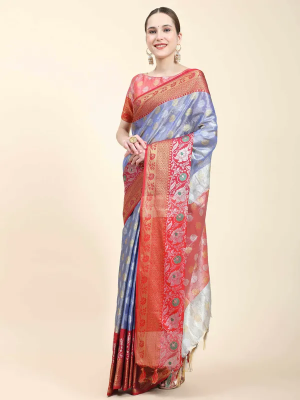 Blue_Red_Soft_Banarasi_Tussar_Silk_With_Beautiful_Gold_Zari_Weaving_With_Rich_Pallu_Saree