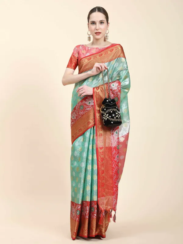 Green_Red_Soft_Banarasi_Tussar_Silk_With_Beautiful_Gold_Zari_Weaving_With_Rich_Pallu_Saree