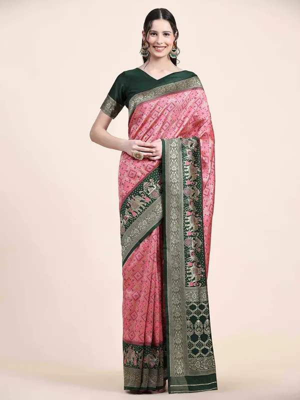 Pink_Dark_Green_Beautiful_Patola_Design_Jacquard_Work_Rich_Pallu_Saree