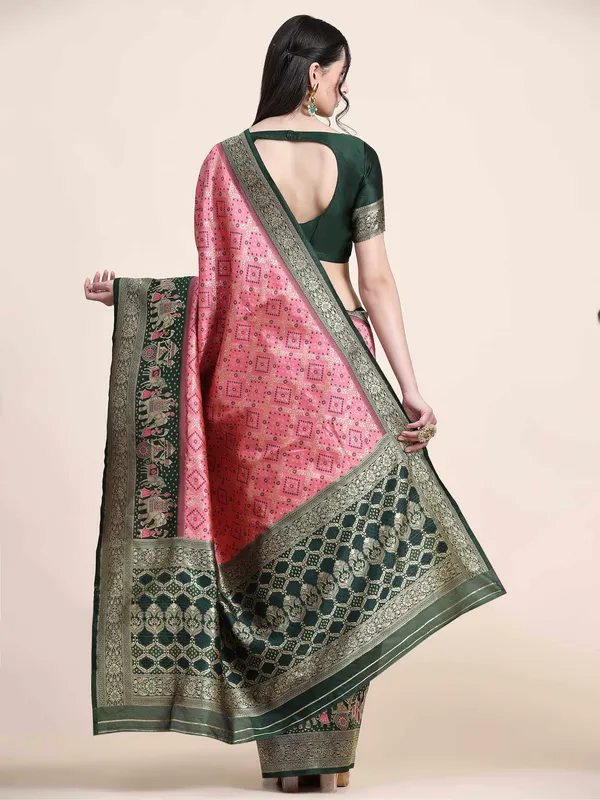 Pink_Dark_Green_Beautiful_Patola_Design_Jacquard_Work_Rich_Pallu_Saree