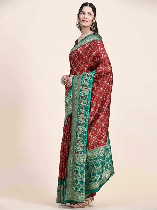 Maroon_Green_Beautiful_Patola_Design_Jacquard_Work_Rich_Pall_Saree