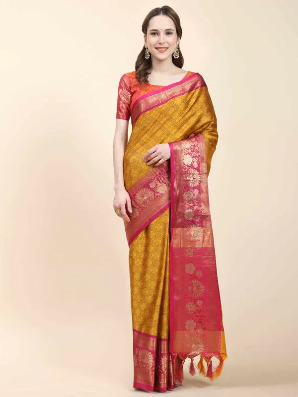 Mustard_Pink_Soft_Silk_With_Attractive_Contrast_Dual_Tone_Jari_Border_Saree