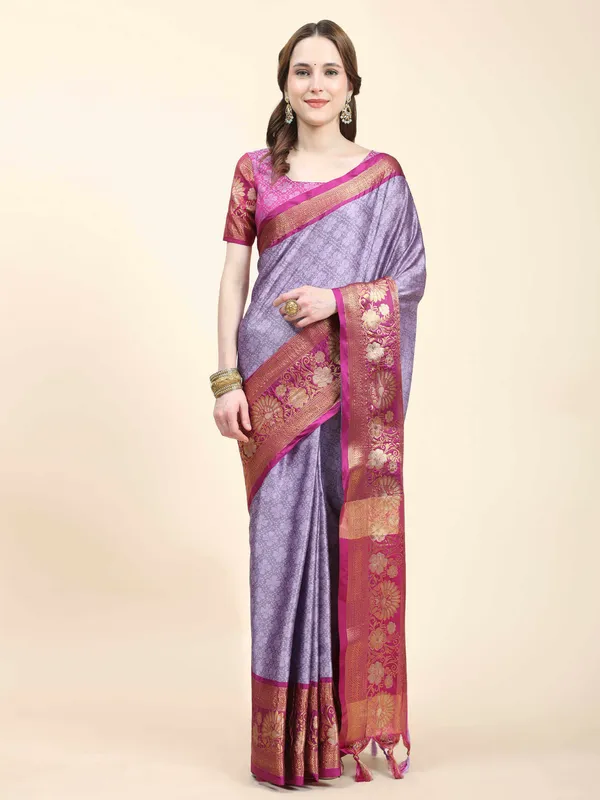 Lavender_Pink_Soft_Silk_With_Attractive_Contrast_Dual_Tone_Jari_Border_Saree