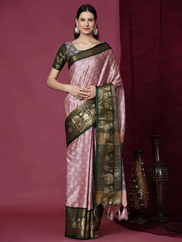 Light_Pink_Green_Soft_Silk_Saree_with_Contrast_Jari_Border