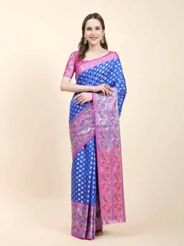 Royal_Blue_Pink_Pure_Handloom_Kanchipuram_Silk_With_Antique_Real_Silver_Zari_Weaving_Saree