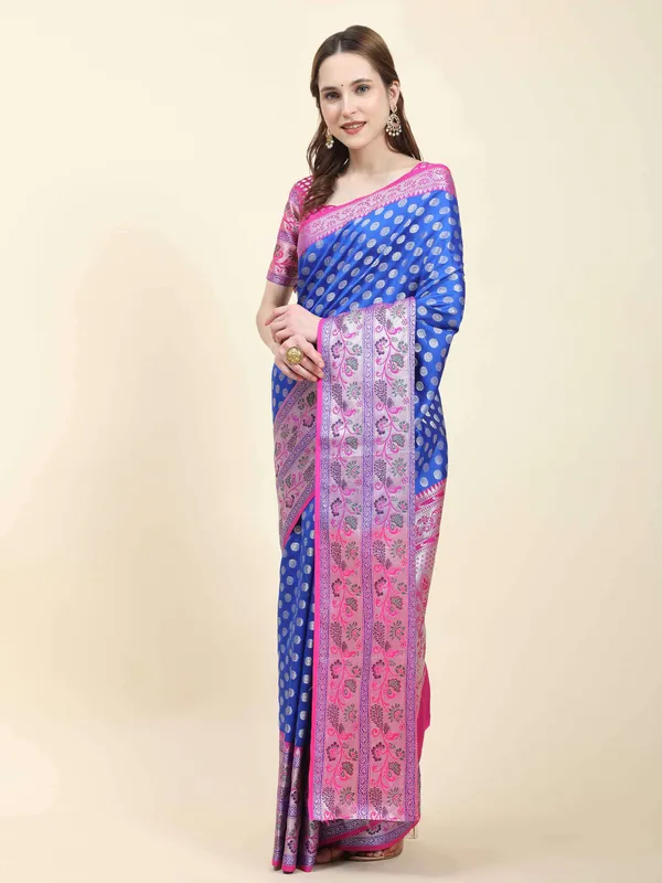 Royal_Blue_Pink_Pure_Handloom_Kanchipuram_Silk_With_Antique_Real_Silver_Zari_Weaving_Saree