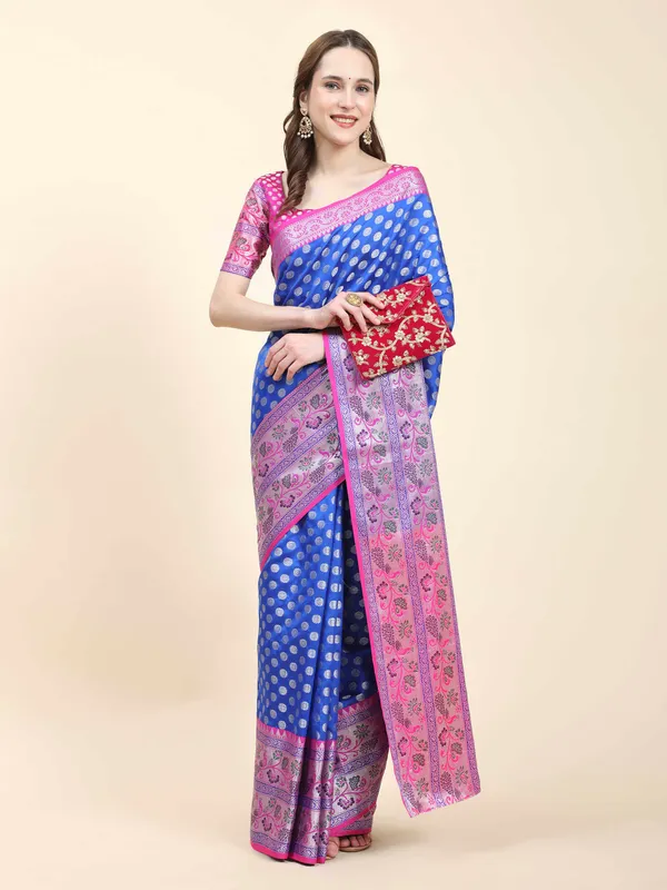 Royal_Blue_Pink_Pure_Handloom_Kanchipuram_Silk_With_Antique_Real_Silver_Zari_Weaving_Saree