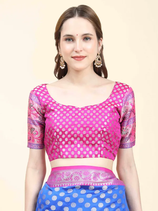 Royal_Blue_Pink_Pure_Handloom_Kanchipuram_Silk_With_Antique_Real_Silver_Zari_Weaving_Saree