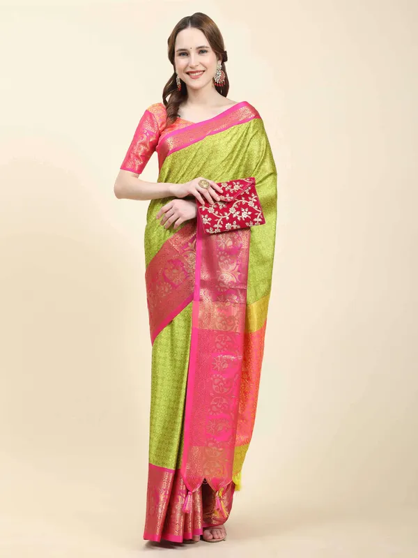 Lemon_Pink_Soft_Silk_With_Attractive_Contrast_Dual_Tone_Jari_Border_Saree
