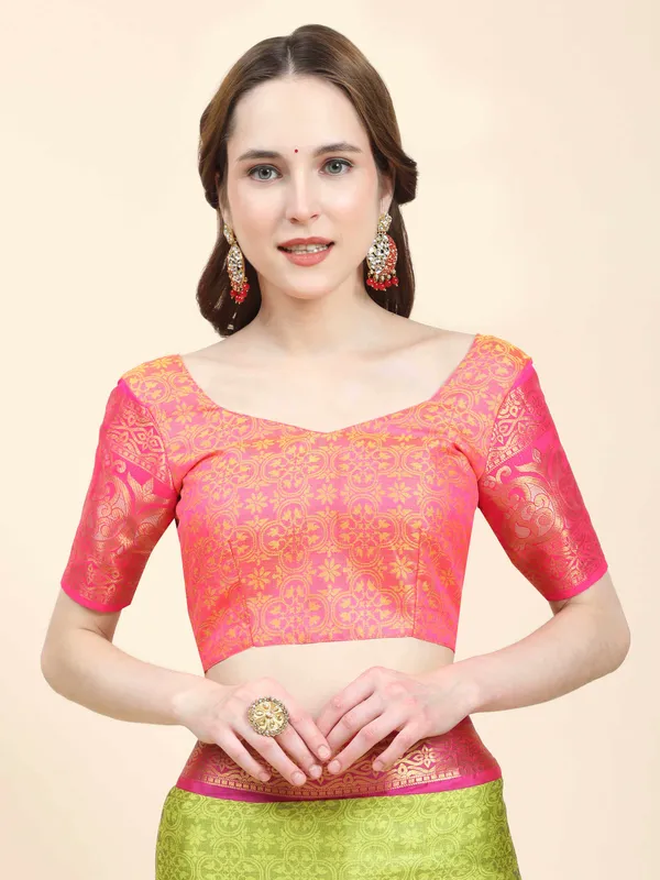 Lemon_Pink_Soft_Silk_With_Attractive_Contrast_Dual_Tone_Jari_Border_Saree