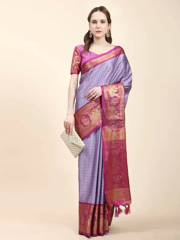 Lavender_Pink_Soft_Silk_With_Attractive_Contrast_Dual_Tone_Jari_Border_Saree