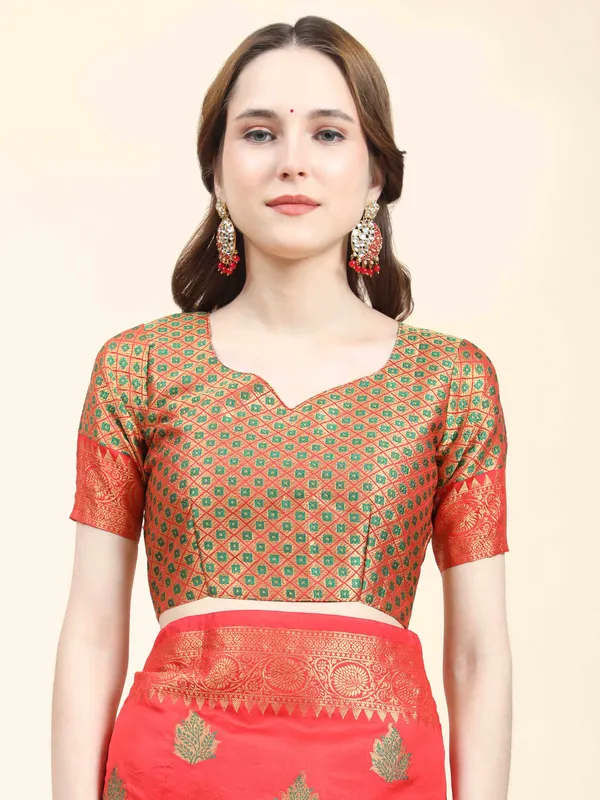 Red_Beautiful_Gold_Zari_Weaving_Jacquard_Border_And_Mina_Butta_Tassle_Saree