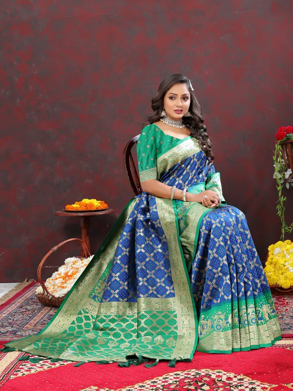 Blue_Soft_Patola_Silk_With_Meenakari_Weaving_Motifs_And_Rich_Zari_Weaving_Pallu_Saree