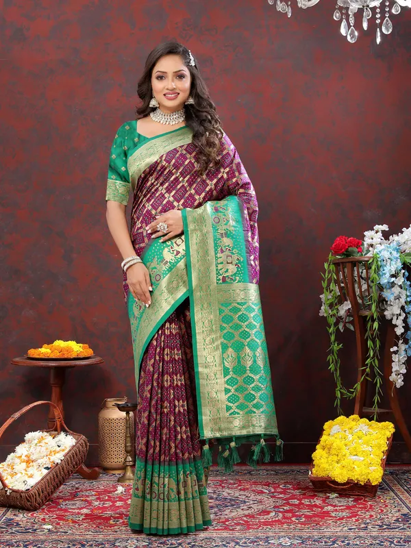 Maroon_Soft_Patola_Silk_With_Meenakari_Weaving_Motifs_And_Rich_Zari_Weaving_Pallu_Saree
