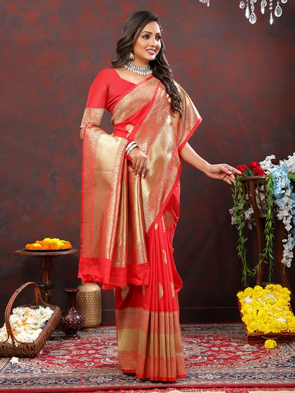 Red_Soft_Silk_With_Zari_Weaving_Design_And_Rich_Zari_Weaving_Pallu_Border_Saree