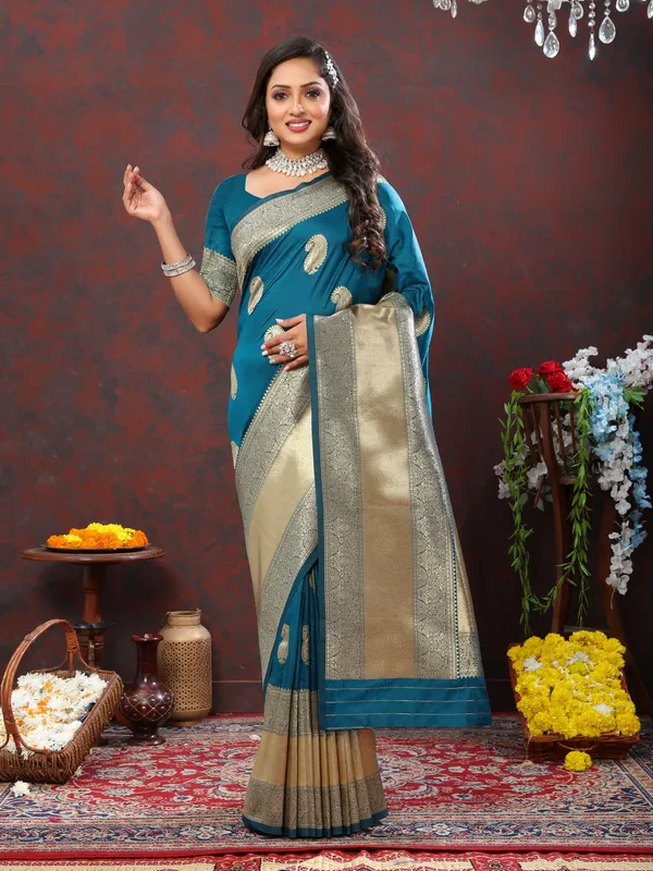 Blue_Soft_Silk_With_Zari_Weaving_Design_And_Rich_Zari_Weaving_Pallu_Border_Saree