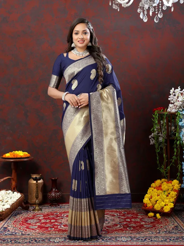 Navy_Blue_Soft_Silk_With_Zari_Weaving_Design_And_Rich_Zari_Weaving_Pallu_Border_Saree