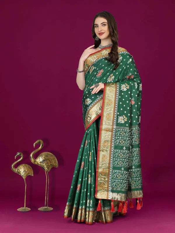 Olive_Green_Soft_Patola_Silk_Sari_With_Meenakari_Zari_Weaving_Motifs