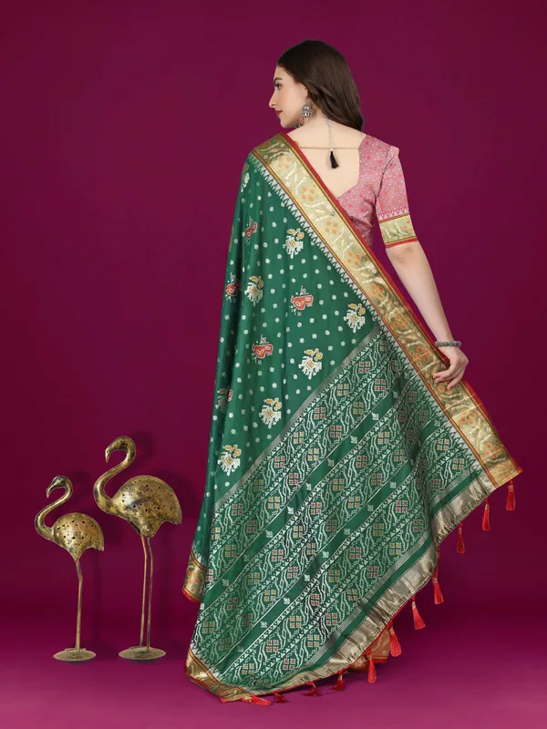 Olive_Green_Soft_Patola_Silk_Sari_With_Meenakari_Zari_Weaving_Motifs