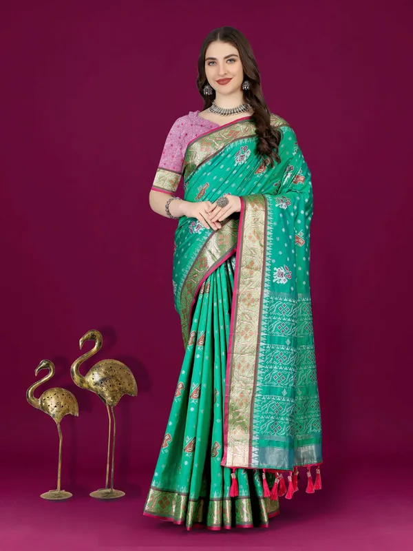 Green_Soft_Patola_Silk_With_Meenakari_Zari_Weaving_Motifs_And_Rich_Zari_Weaving_Pallu_Saree