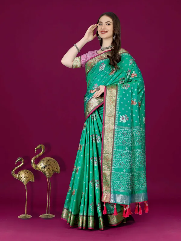 Green_Soft_Patola_Silk_With_Meenakari_Zari_Weaving_Motifs_And_Rich_Zari_Weaving_Pallu_Saree