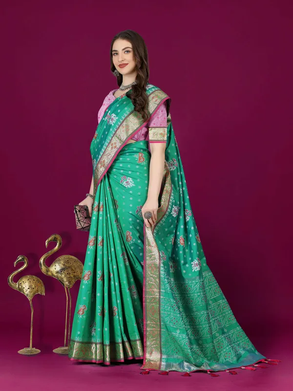 Green_Soft_Patola_Silk_With_Meenakari_Zari_Weaving_Motifs_And_Rich_Zari_Weaving_Pallu_Saree