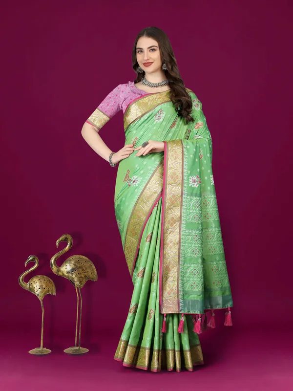 Pista_Green_Soft_Patola_Silk_With_Meenakari_Zari_Weaving_Motifs_And_Rich_Zari_Weaving_Pallu_Saree