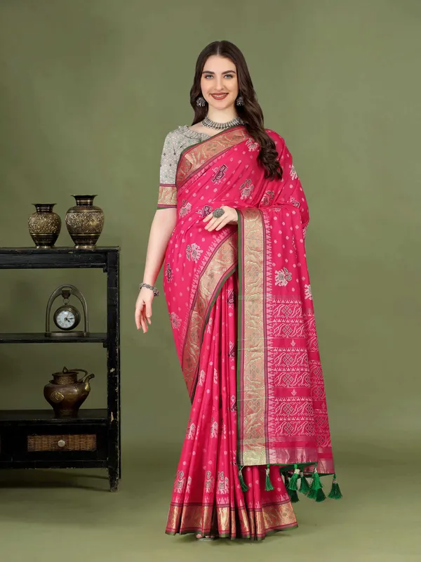 Pink_Soft_Patola_Silk_With_Meenakari_Zari_Weaving_Motifs_And_Rich_Zari_Weaving_Pallu_Saree