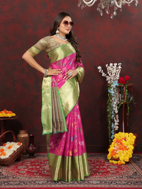 Pink_Soft_Cotton_With_Meenakari_Weaving_Design_Border_Saree