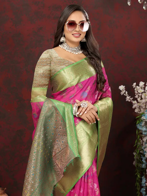 Pink_Soft_Cotton_With_Meenakari_Weaving_Design_Border_Saree