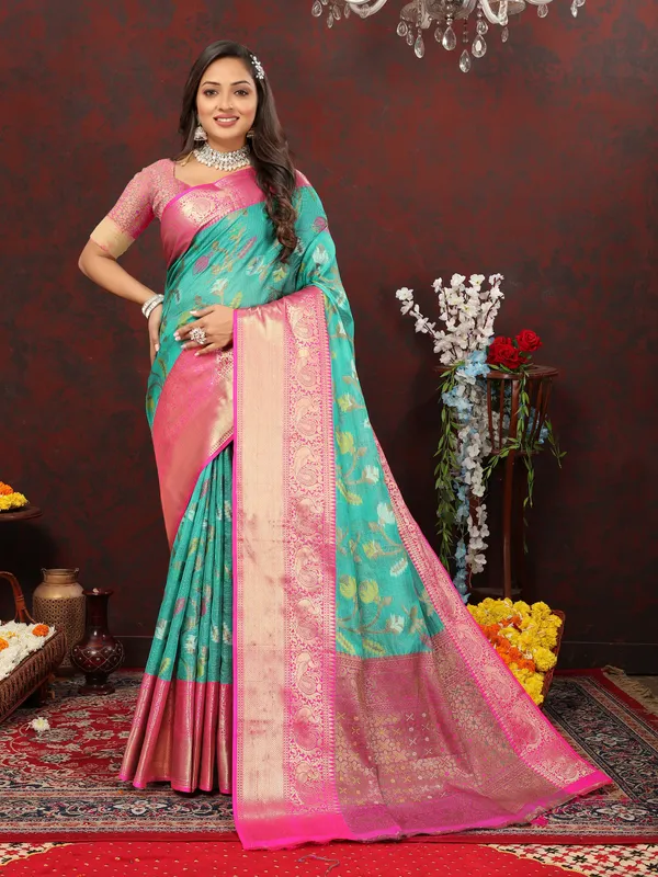 Sky_Blue_Soft_Cotton__Saree_With_Meenakari_Weaving_Design