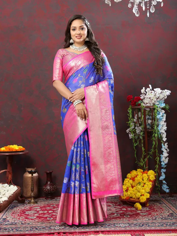 Blue_Soft_Cotton_With_Meenakari_Weaving_Design_Border_Saree