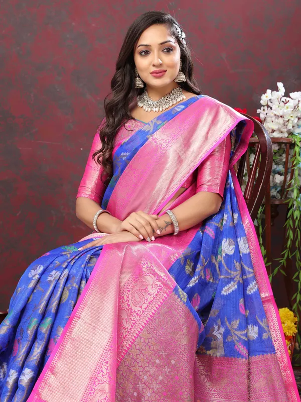 Blue_Soft_Cotton_With_Meenakari_Weaving_Design_Border_Saree