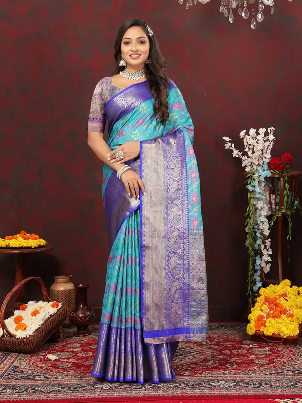 Sky_Blue_Soft_Cotton_With_Meenakari_Weaving_Design_Border_Saree