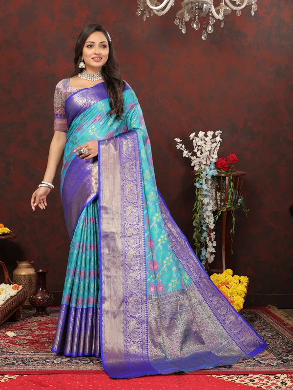 Sky_Blue_Soft_Cotton_With_Meenakari_Weaving_Design_Border_Saree