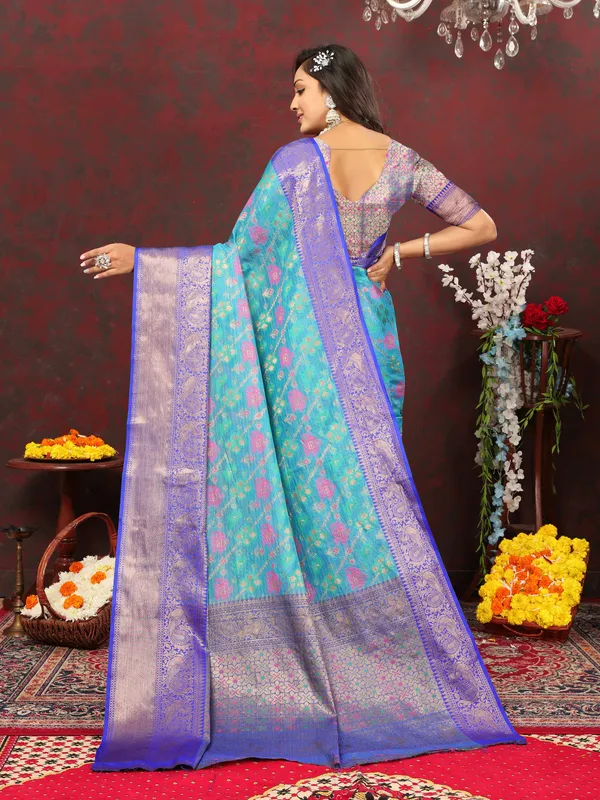 Sky_Blue_Soft_Cotton_With_Meenakari_Weaving_Design_Border_Saree